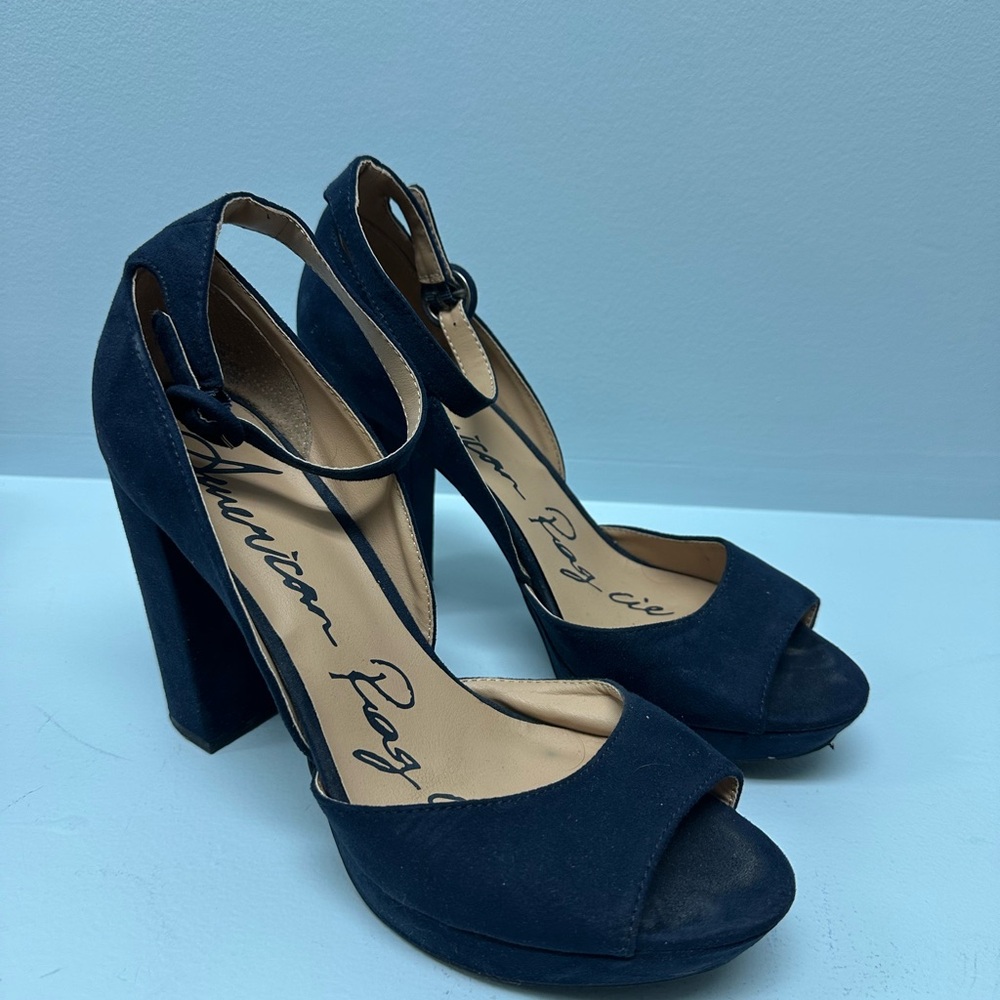 American Rag Navy Blue Open Toe Heels